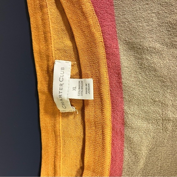 Croft & Barrow Sherbet Orange, Pink, Tan Striped 3/4 Sleeve Top XL Bright Fun - Picture 6 of 11